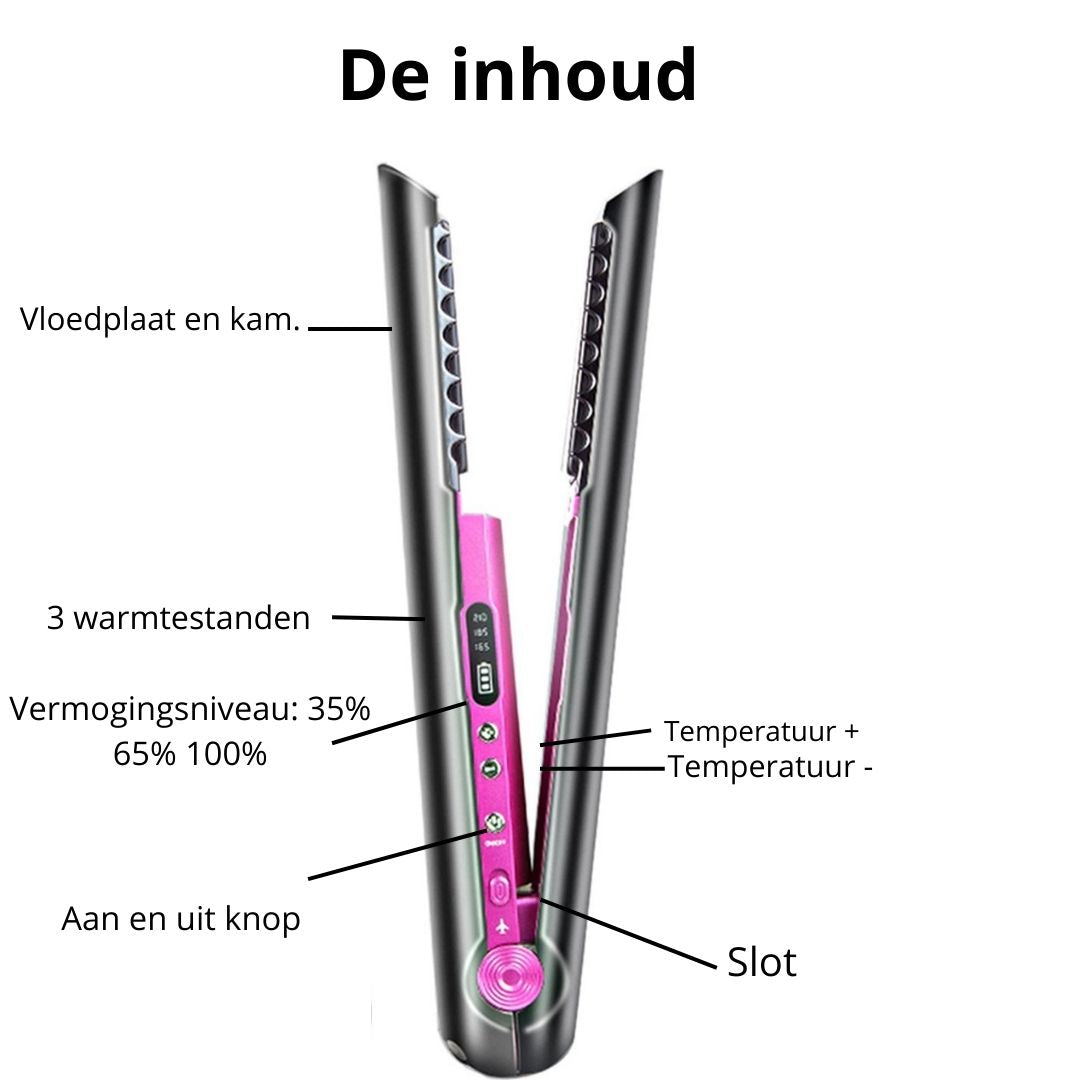 RealThings4You stijltang - draadloze stijltang - Keramisch - 2 in 1 krul en stijltang - usb c - handig voor op reis