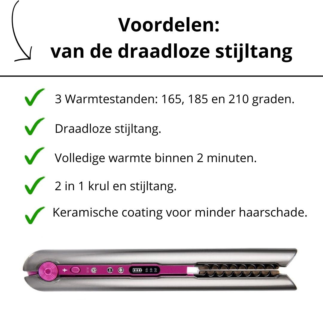 RealThings4You stijltang - draadloze stijltang - Keramisch - 2 in 1 krul en stijltang - usb c - handig voor op reis