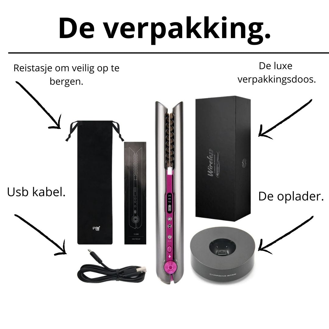 RealThings4You stijltang - draadloze stijltang - Keramisch - 2 in 1 krul en stijltang - usb c - handig voor op reis