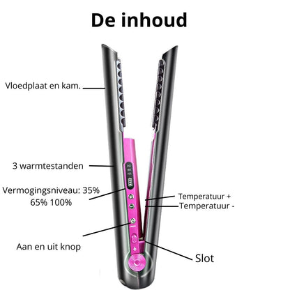 RealThings4You stijltang - draadloze stijltang - Keramisch - 2 in 1 krul en stijltang - usb c - handig voor op reis