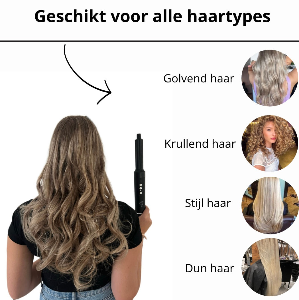 RealThings4You 7 in 1 multistijler Zwart - Heteluchtborstel - 7 opzetstukken - Gratis Haarscruncie + handschoen